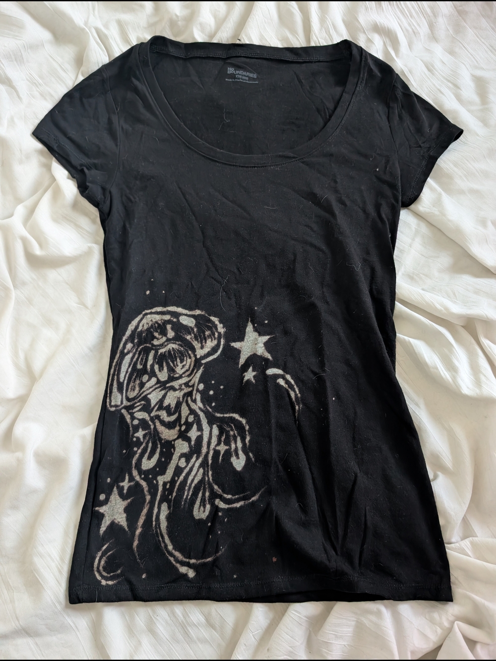 No Boundaries Black Scoop Neck Tee with Off-White Jellyfish Print